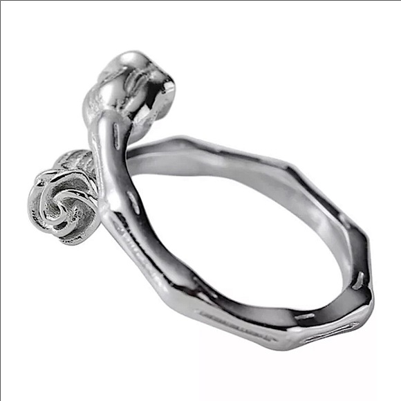 STERLING SILVER ROSE FLOWER RING RESIZABLE - Picture 2 of 4